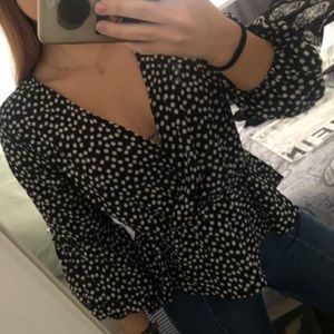 Daisy Floral Wrap Front Peplum Shirt